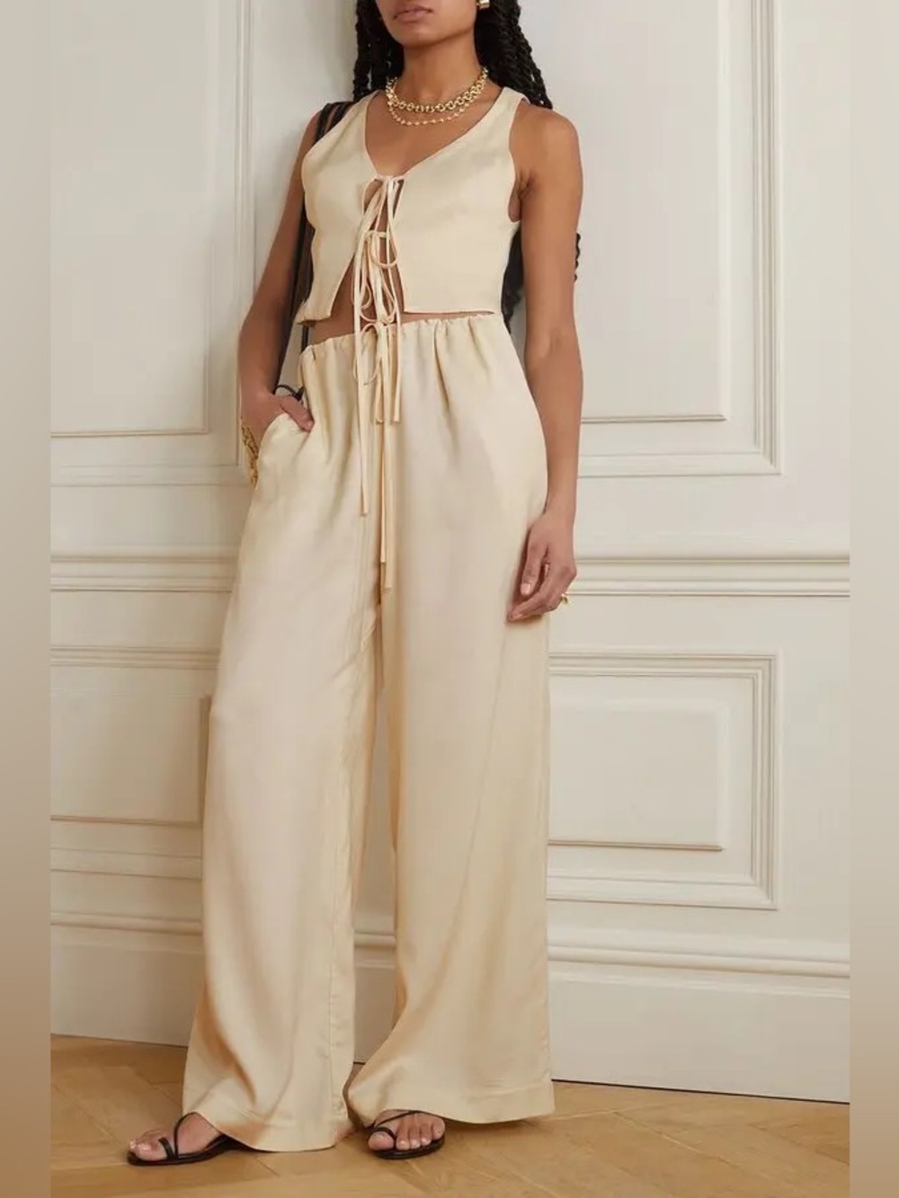 NWT BONDI BORN Pineto Lenzing Woven Wide Leg Pants in Cream size L